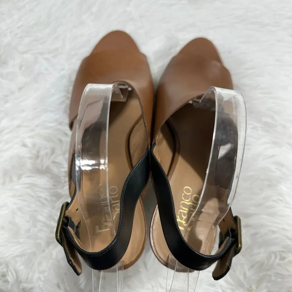 Franco Sarto Quatrain Womens 10 Faux Leather Peep Toe Slingback Heeled Sandals